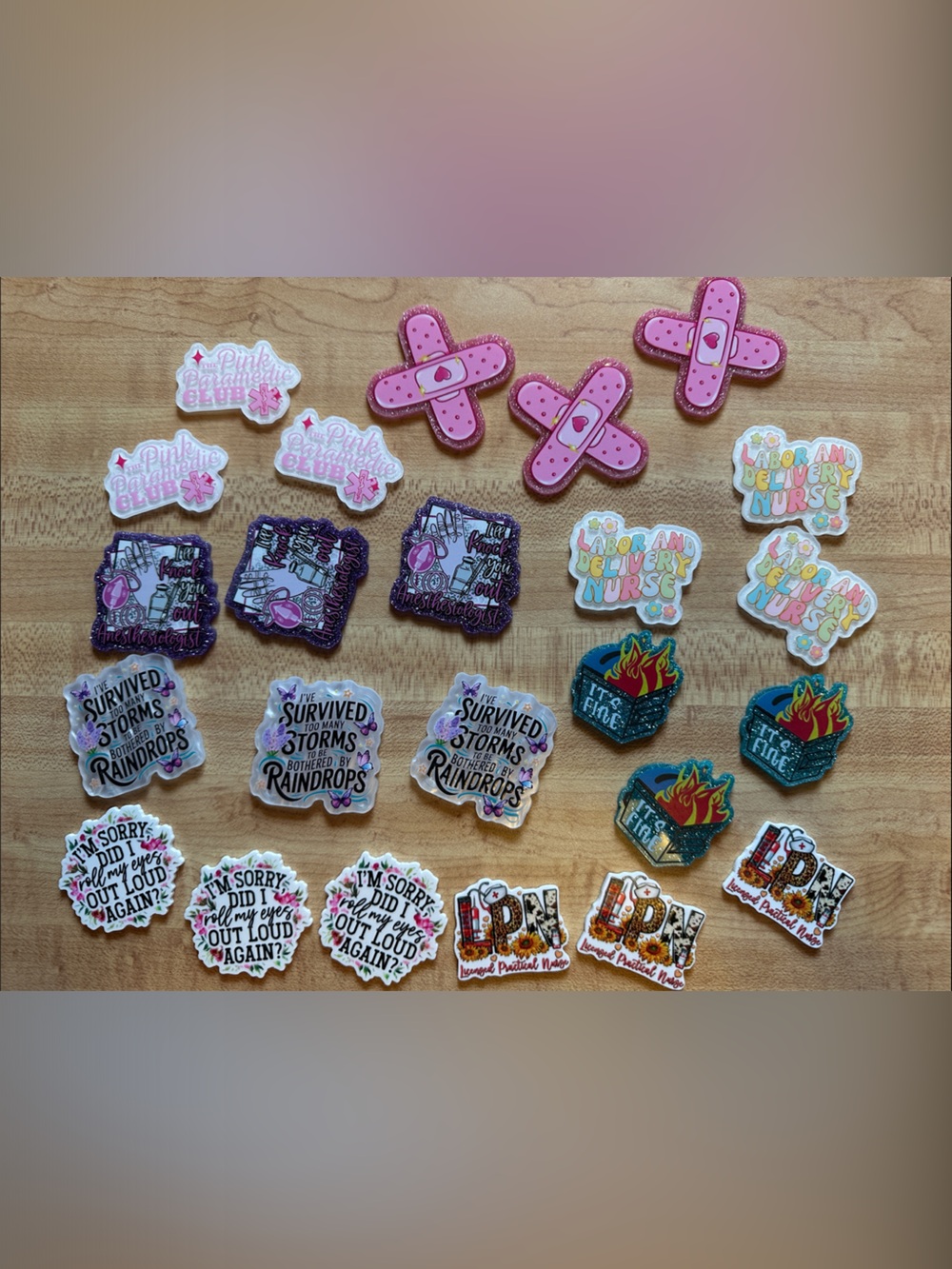 Lot of 24 Acrylic Flat Back Charms- New